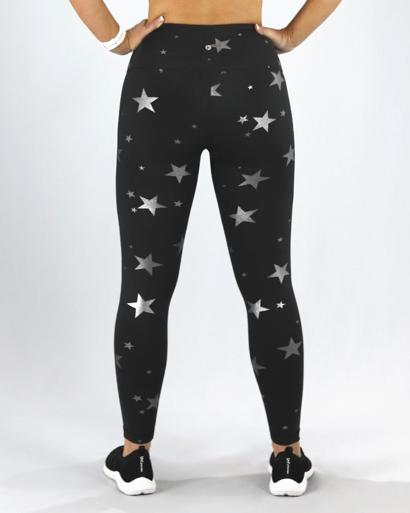 90 Degree by Reflex Gray Athletic Leggings with Stars Women's Size