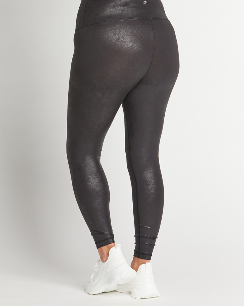 90 Degree By Reflex Interlink Faux Leather High Waist Cire Ankle Legging -  Chocolate Torte - X Large